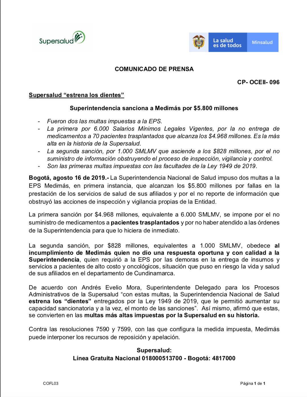 Superintendencia de Salud impone multa de $5.800 millones a Medimás 4