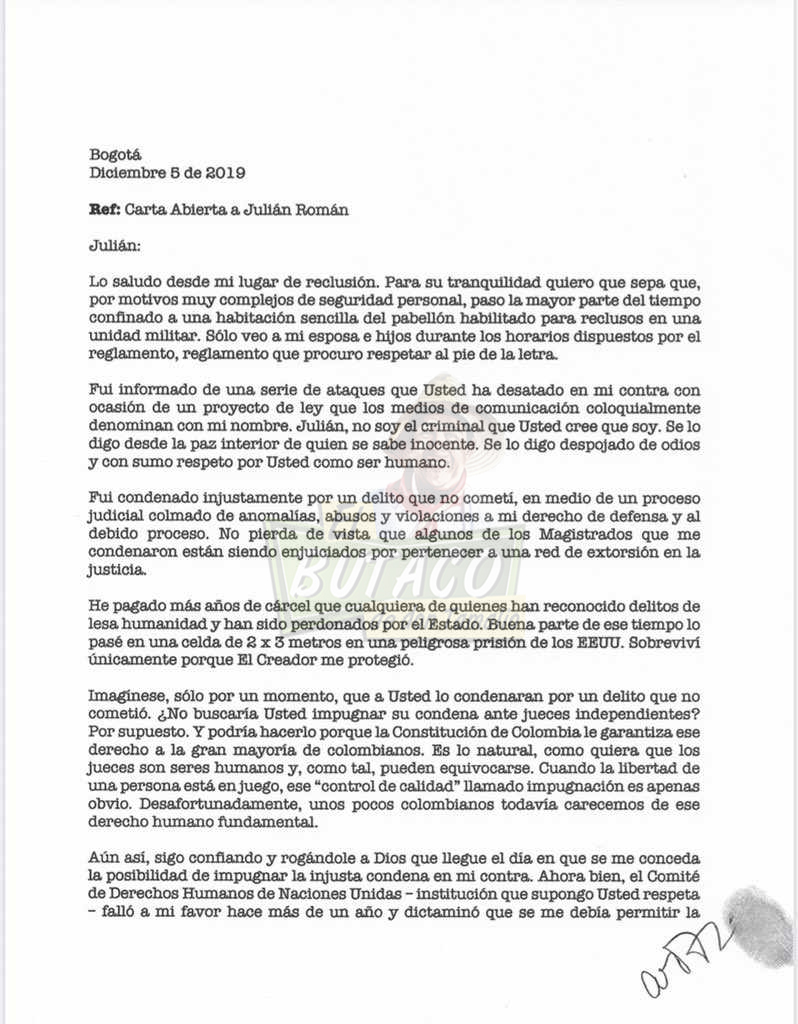 Exministro Andrés Felipe Arias envió carta abierta al actor Julián Román 9