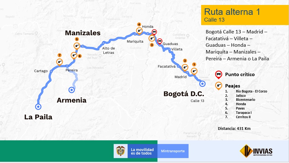 Estas son las rutas alternas debido al cierre nocturno en el corredor Cajamarca – Calarcá 15