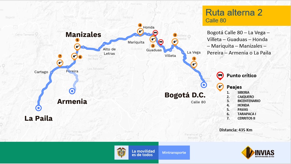 Estas son las rutas alternas debido al cierre nocturno en el corredor Cajamarca – Calarcá 16