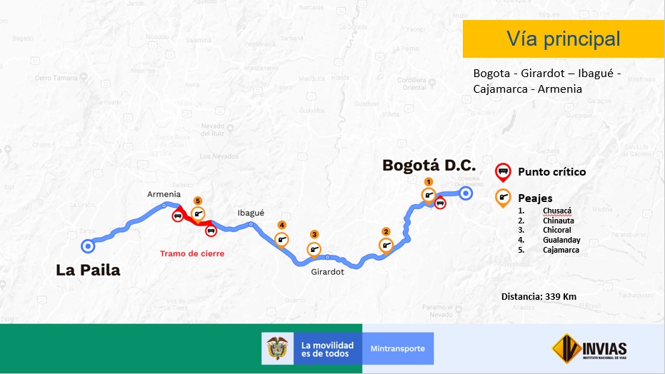 Estas son las rutas alternas debido al cierre nocturno en el corredor Cajamarca – Calarcá 19