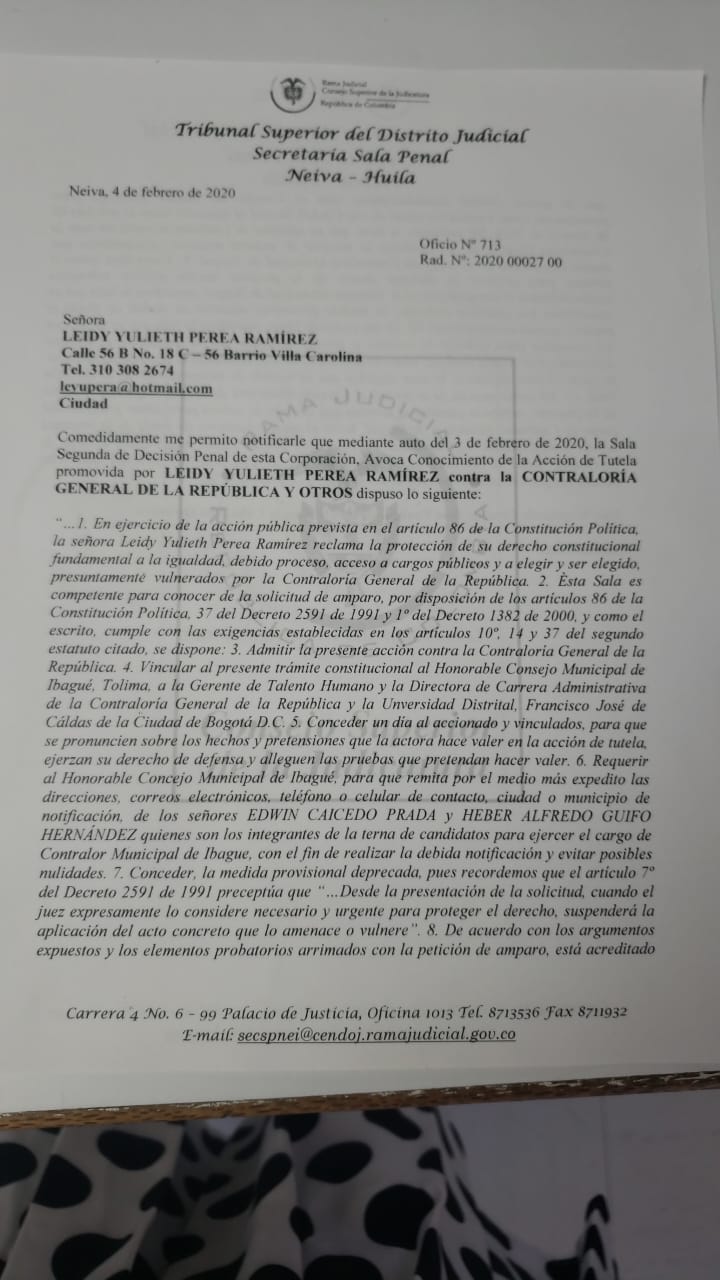 Acción de tutela congela la posesión de la nueva Contralora de ibagué 6