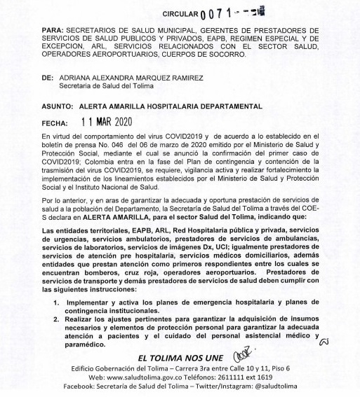 Alerta amarilla en el Tolima por Coronavirus- Covid19 8