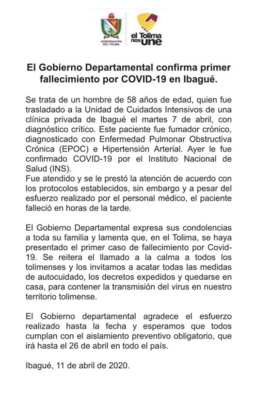 Muere paciente con Coronavirus en Ibagué 4