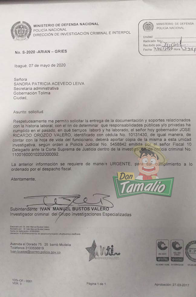 Fiscalía Delegada ante la Corte Suprema pidió información laboral de Ricardo Orozco 4