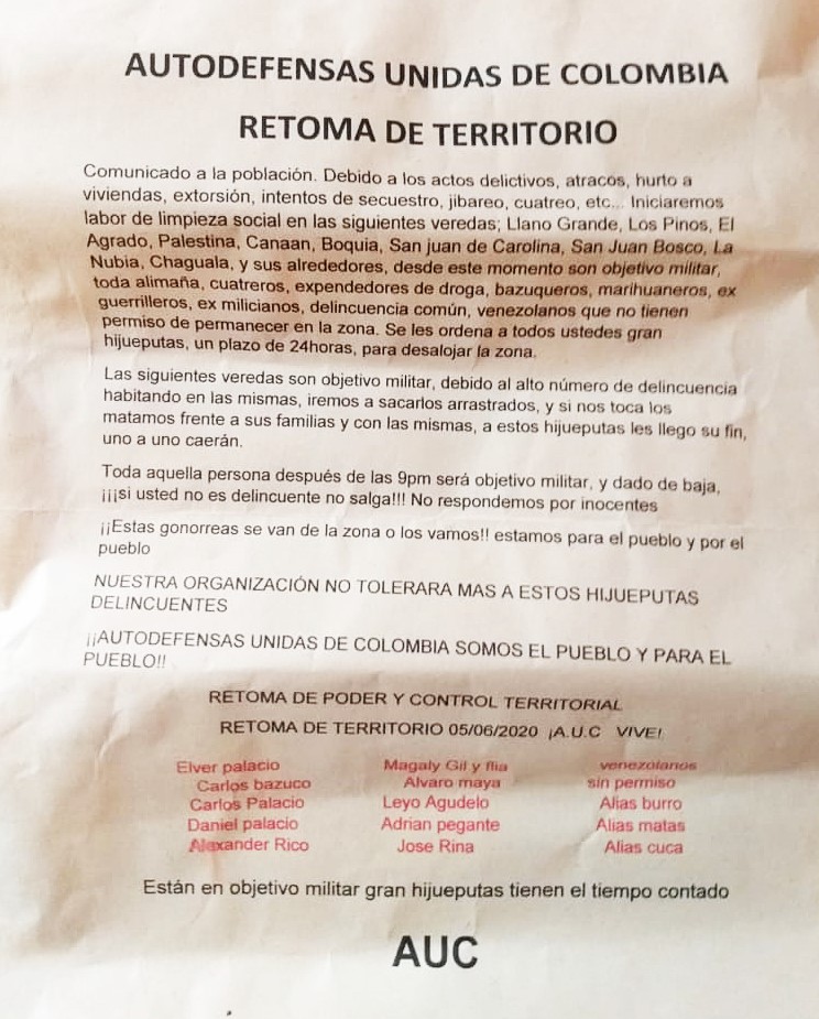 Aparece panfleto en Salento, amenazan 15 pobladores 4