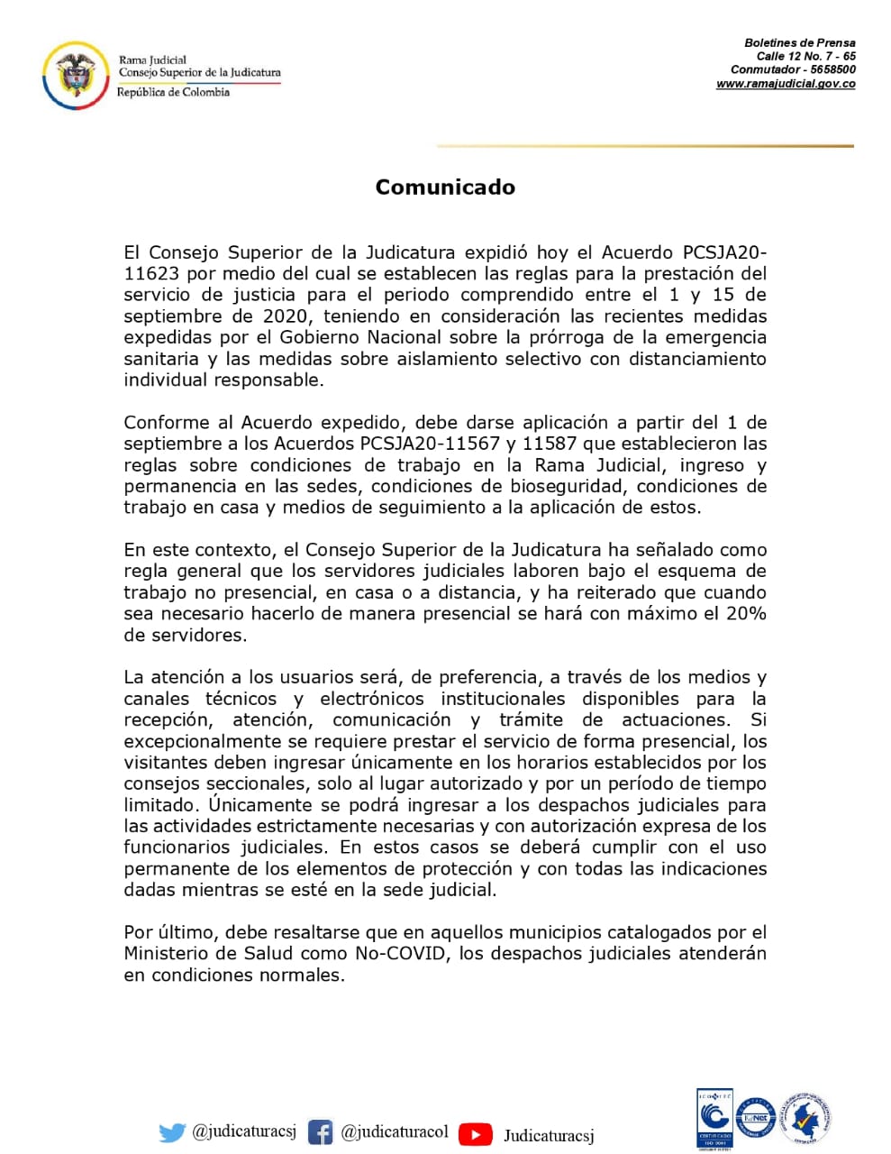 Despachos Judiciales del país trabajarán con medidas restrictivas durante aislamiento selectivo 3