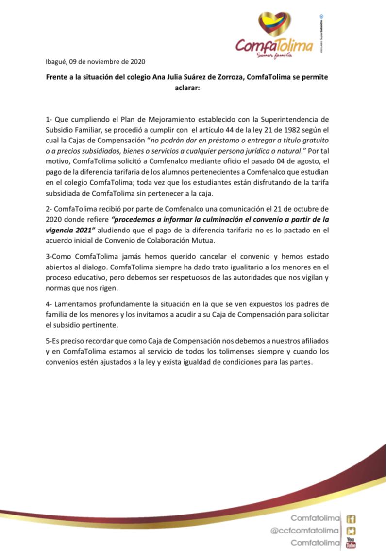 Incertidumbre sobre el futuro escolar de más de 400 estudiantes por rifi-rafe entre Comfenalco y Comfatolima 4