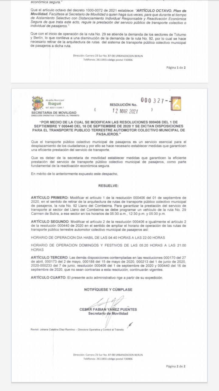 Conozca los nuevos horarios de la busetas en Ibagué 4