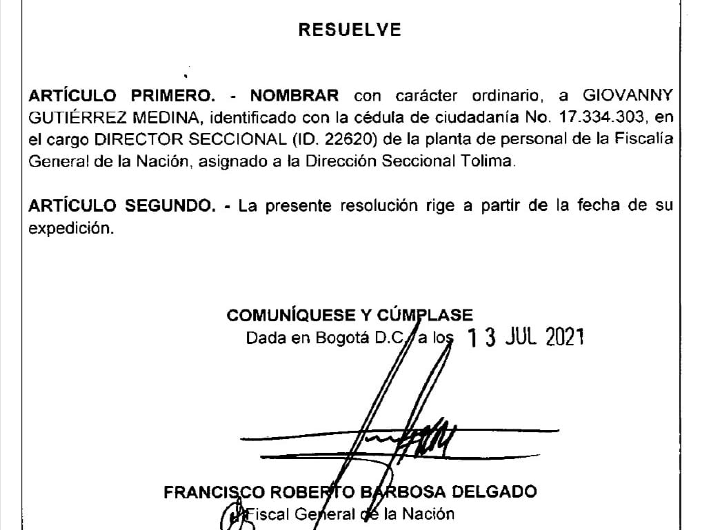 Por segunda vez nombran a Giovanny Gutiérrez director de Fiscalías en el Tolima 4