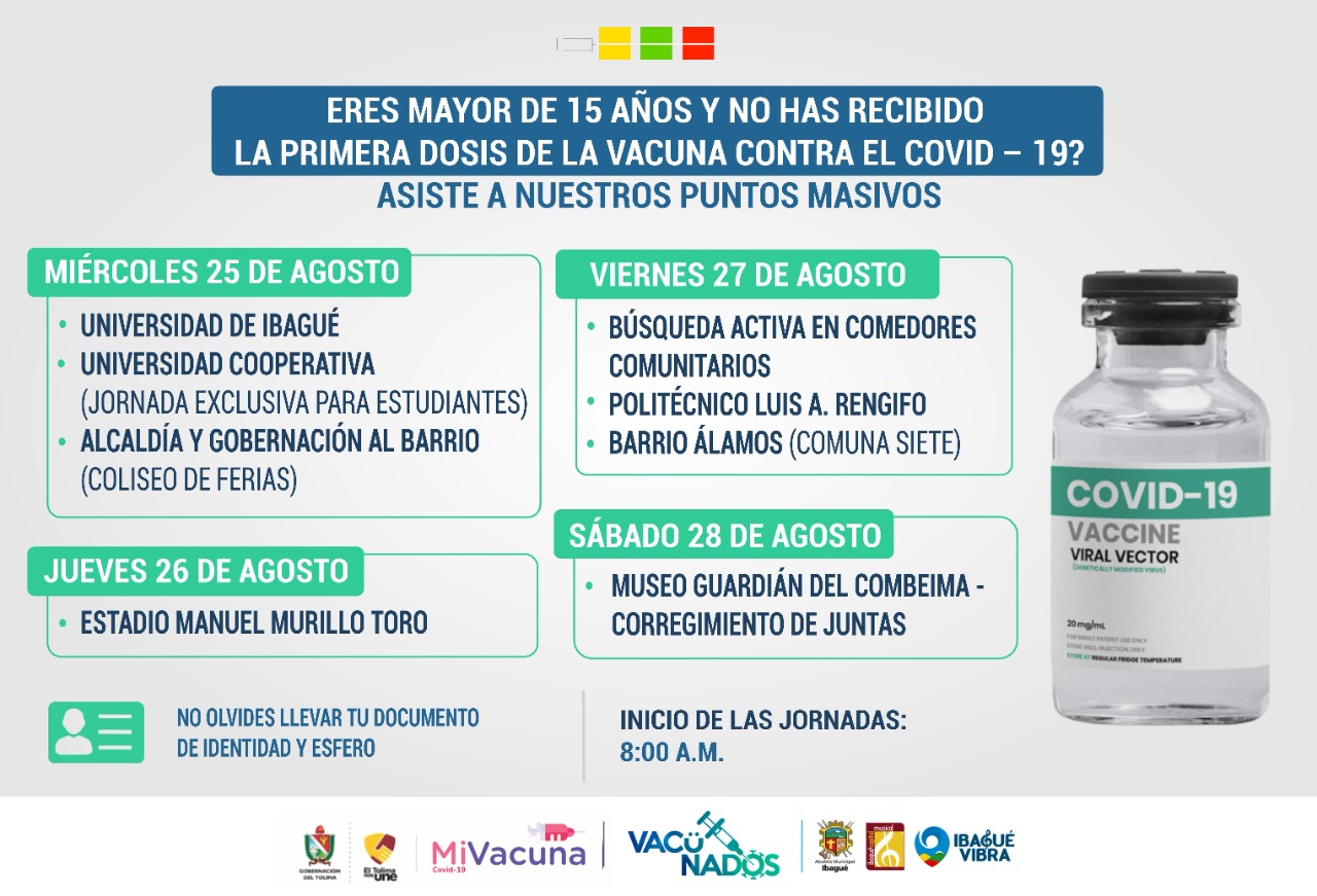 Cuatro días de Jornadas masivas de vacunación para mayores de 15 años en Ibagué 4