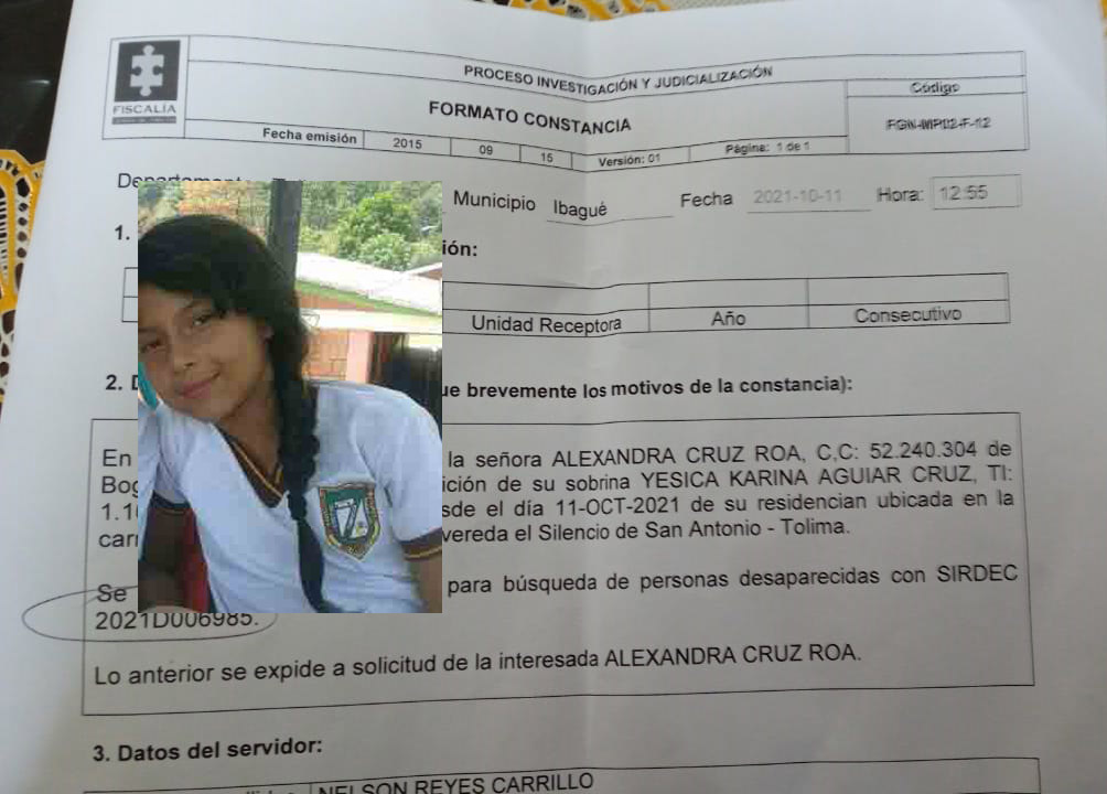 Niña de 13 años desapareció en San Antonio, Tolima 5