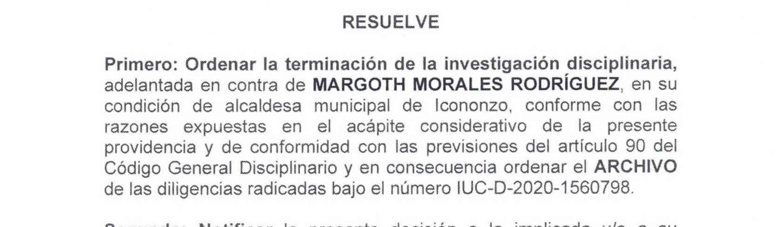 Ordenan terminar investigación disciplinaria en contra de Alcaldesa de Icononzo 10