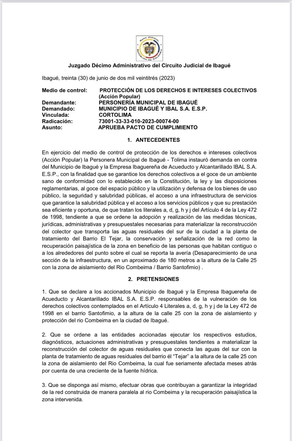 Fallo histórico: Ordenan reconstrucción de colector en el barrio Santofimio de Ibagué 4
