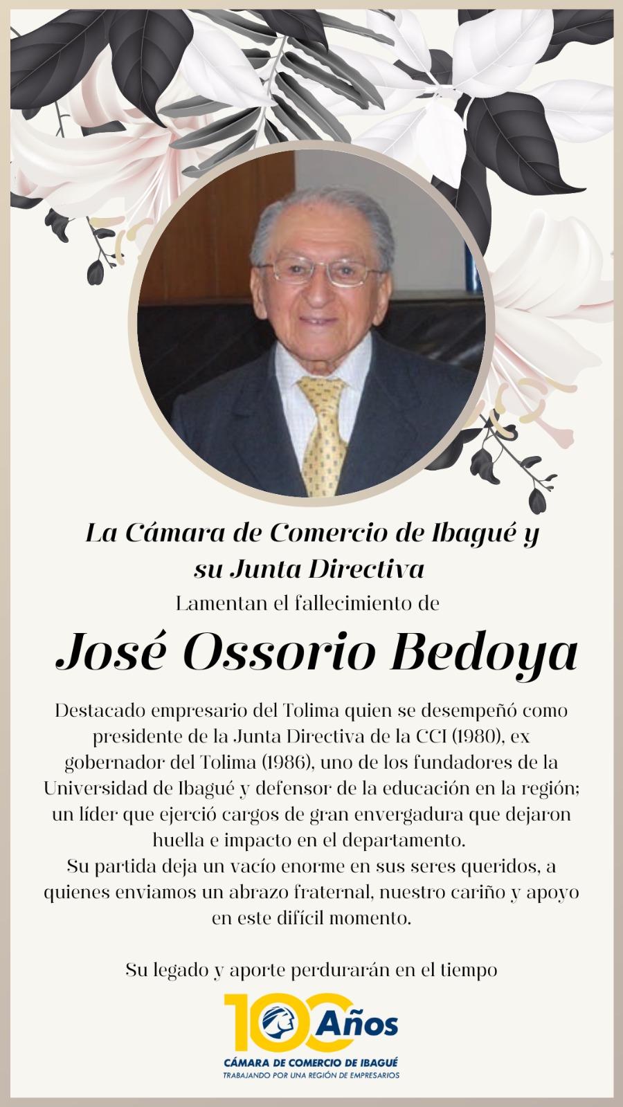 Fallece a los 99 años el ex gobernador del Tolima José Ossorio Bedoya 4