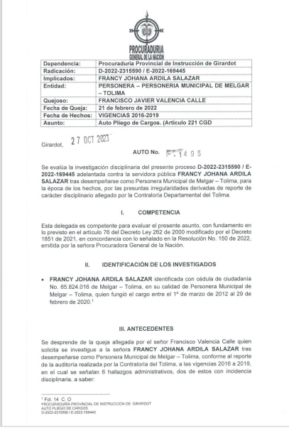 Procuraduría formuló cargos contra la actual Personera de Ibagué, Francy Ardila Salazar 2