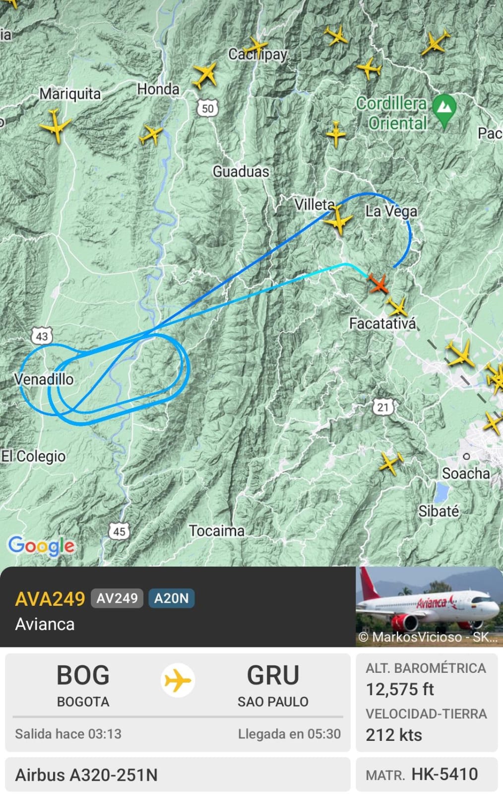 Incidente en vuelo Bogotá-Sao Paulo: la aeronave sobrevoló el cielo Tolimense por más de tres horas 6