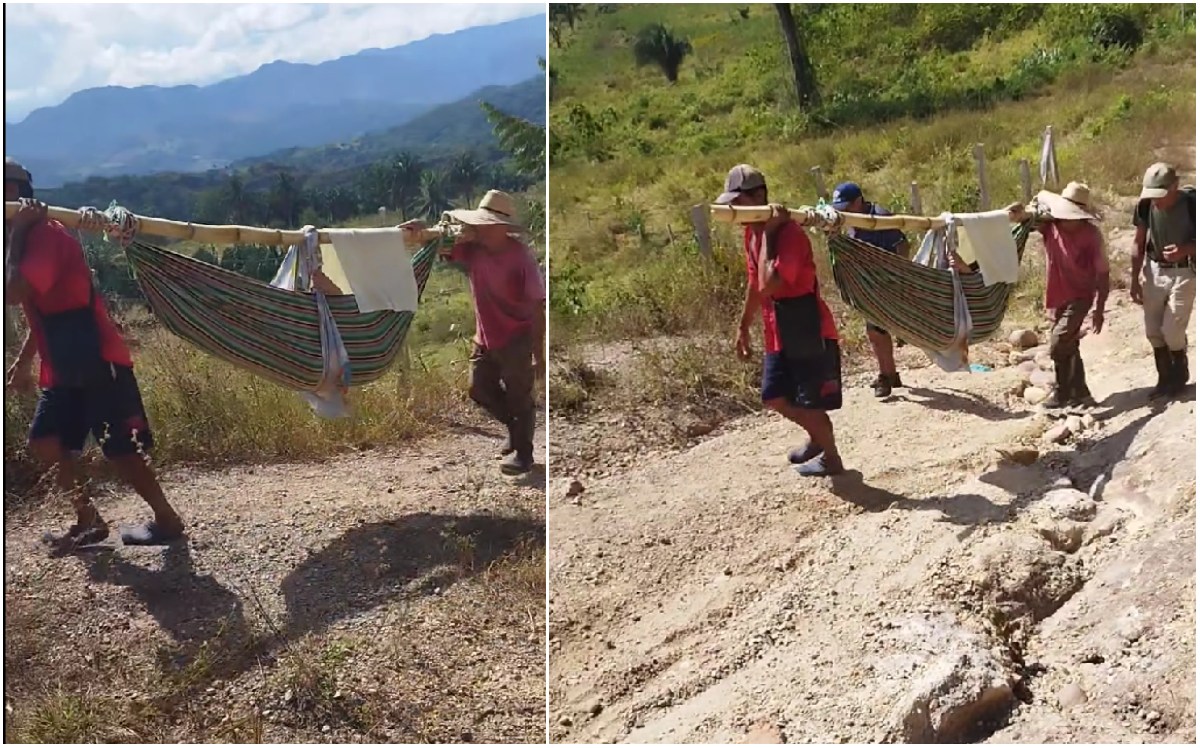 En hamacas sacan a los enfermos de Lozanía en Purificación, porque carretera no está terminada: faltan dos kilómetros 1