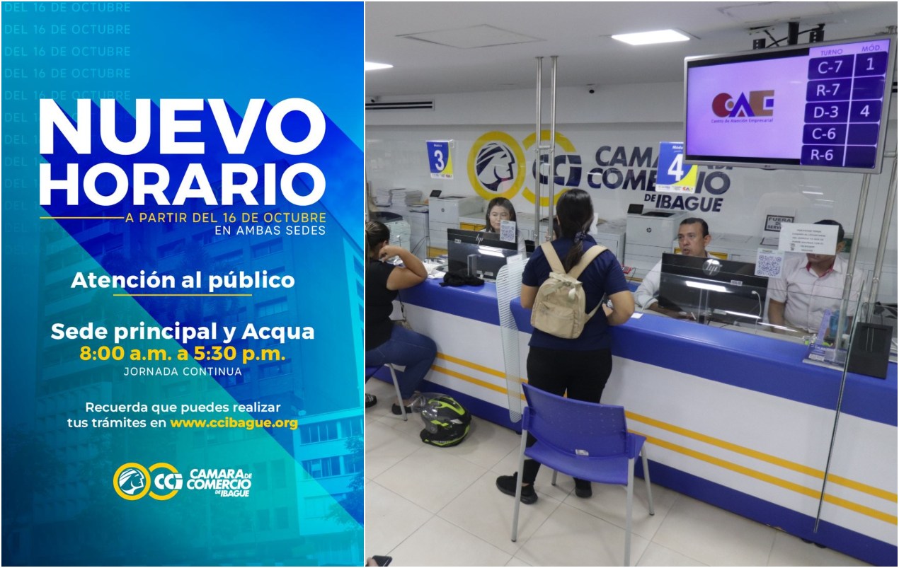 Desde este miércoles 16 de octubre cambia horario de atención en la Cámara de Comercio de Ibagué 1
