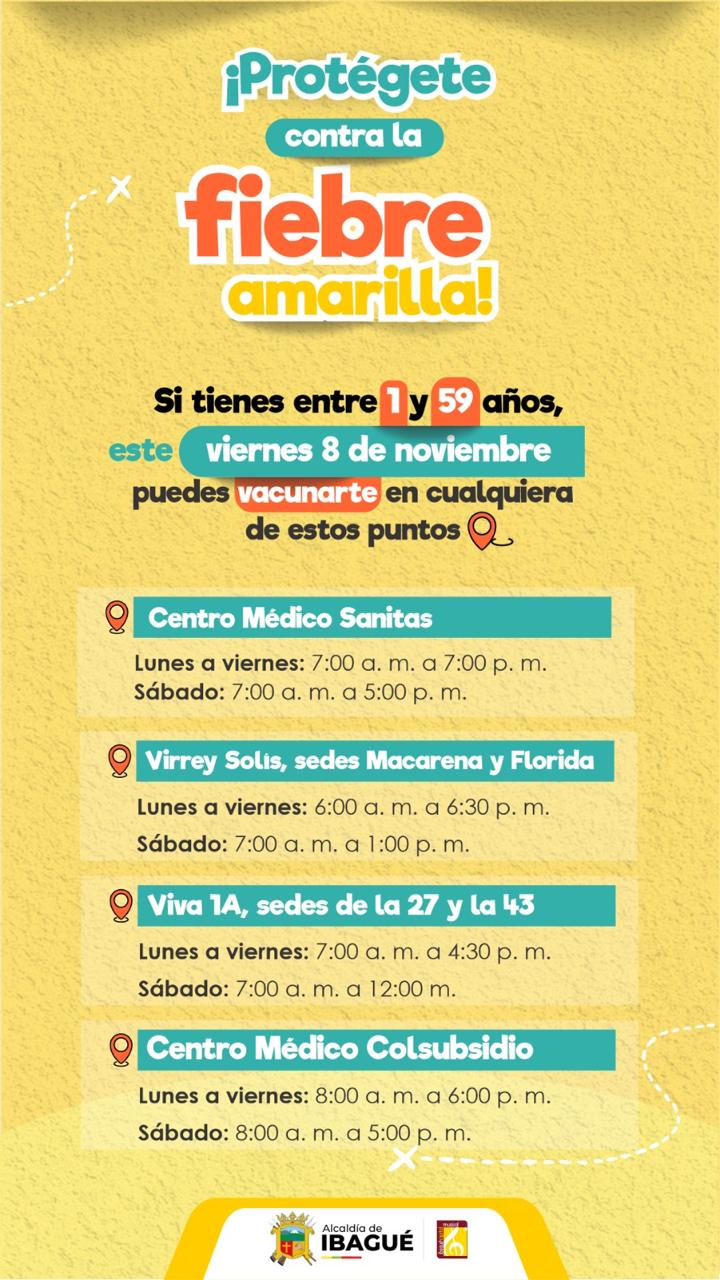 Estos son los puntos de vacunación contra la fiebre amarilla en Ibagué 20