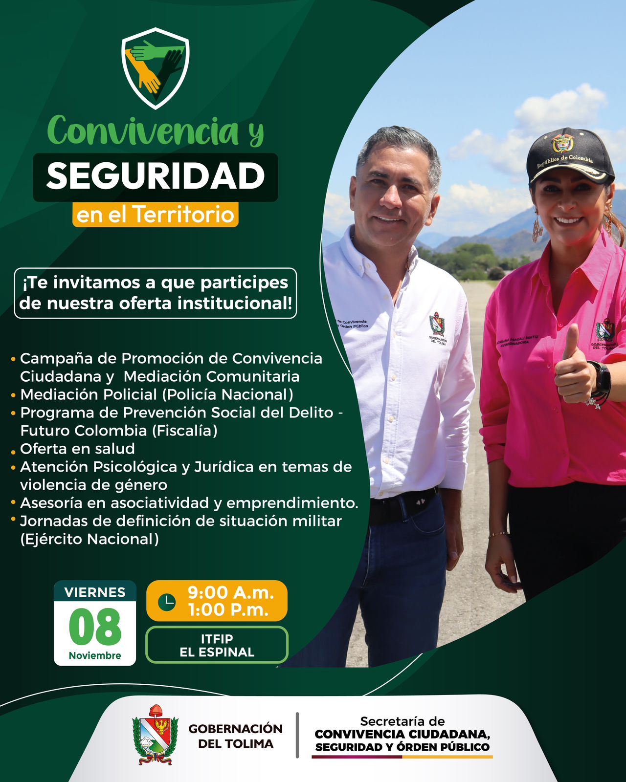 Estrategia 'Convivencia y Seguridad en el Territorio' llega este viernes a Espinal 4