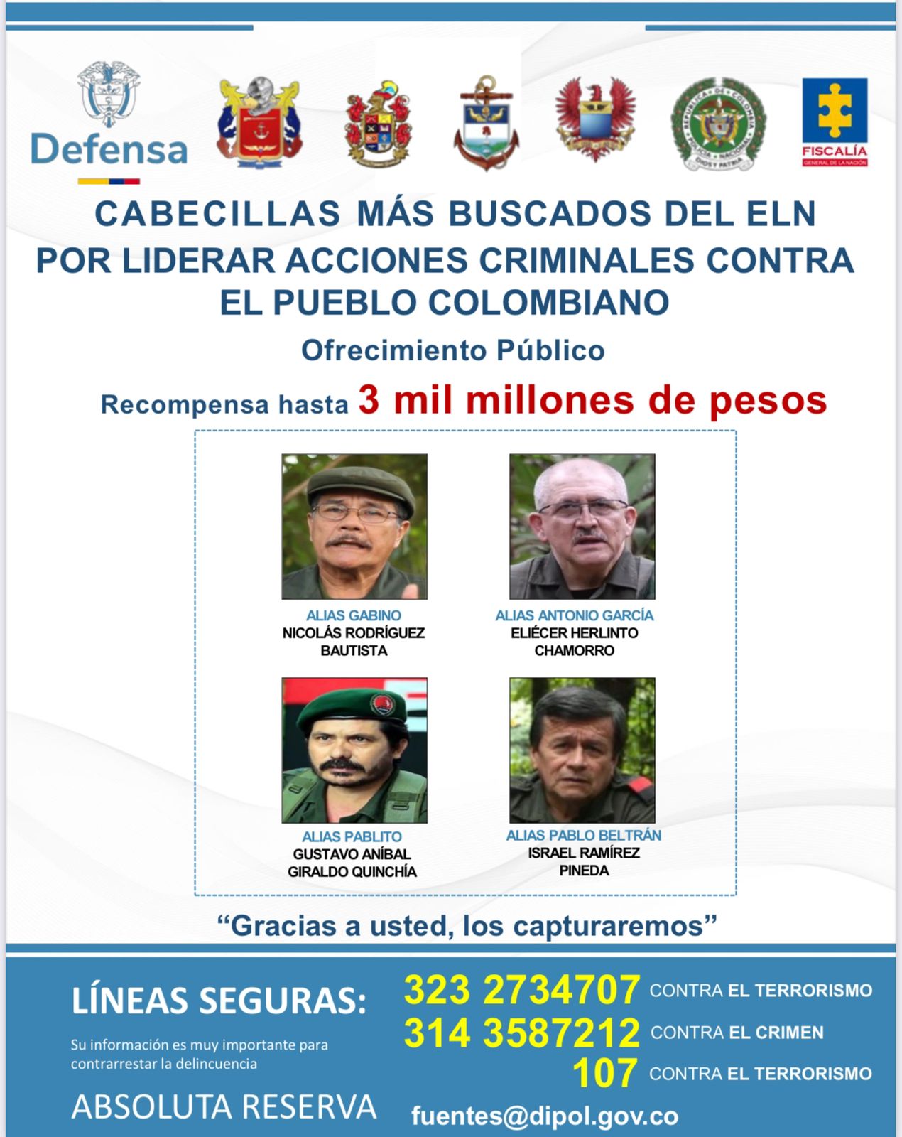 Revelan el cartel de los más buscados del ELN en el Catatumbo: hasta $3.000 millones de recompensa 6