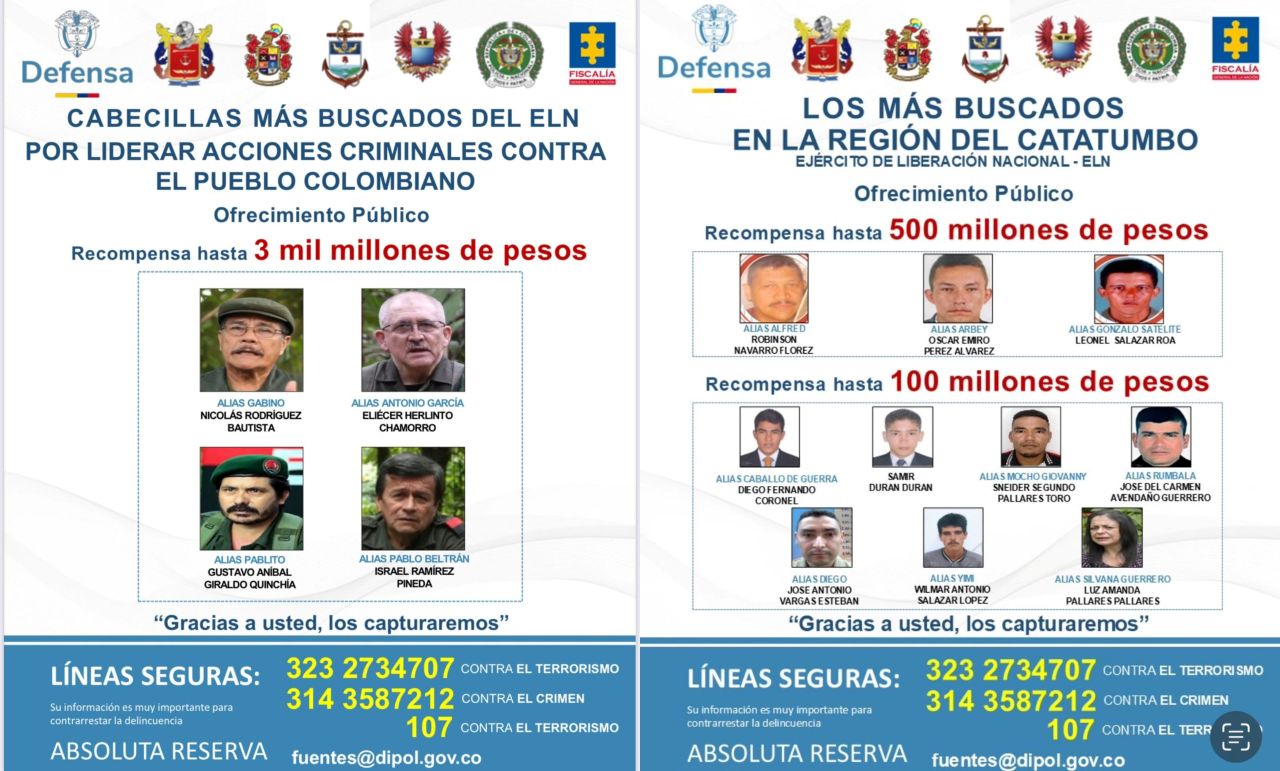 Revelan el cartel de los más buscados del ELN en el Catatumbo: hasta $3.000 millones de recompensa 5