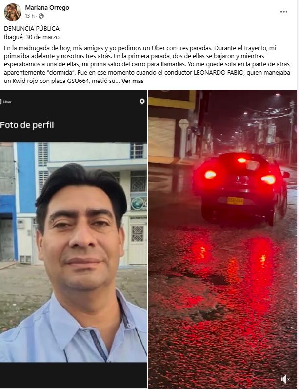 Terror en un Uber: denuncia de abuso y posible secuestro en Ibagué 4