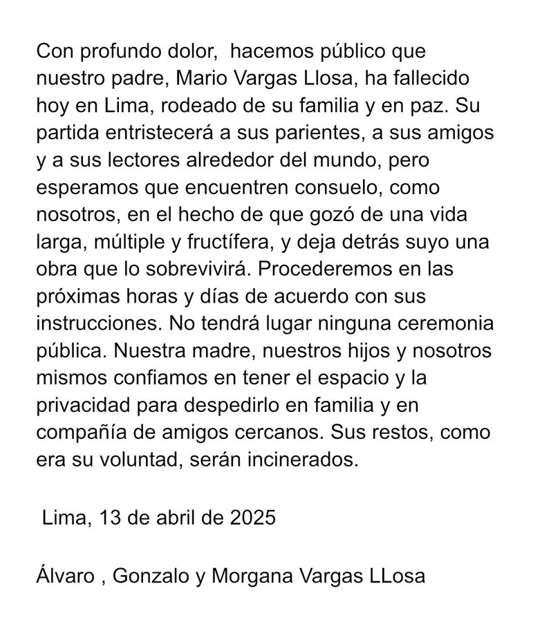 Falleció el nobel de literatura peruano Mario Vargas Llosa 4