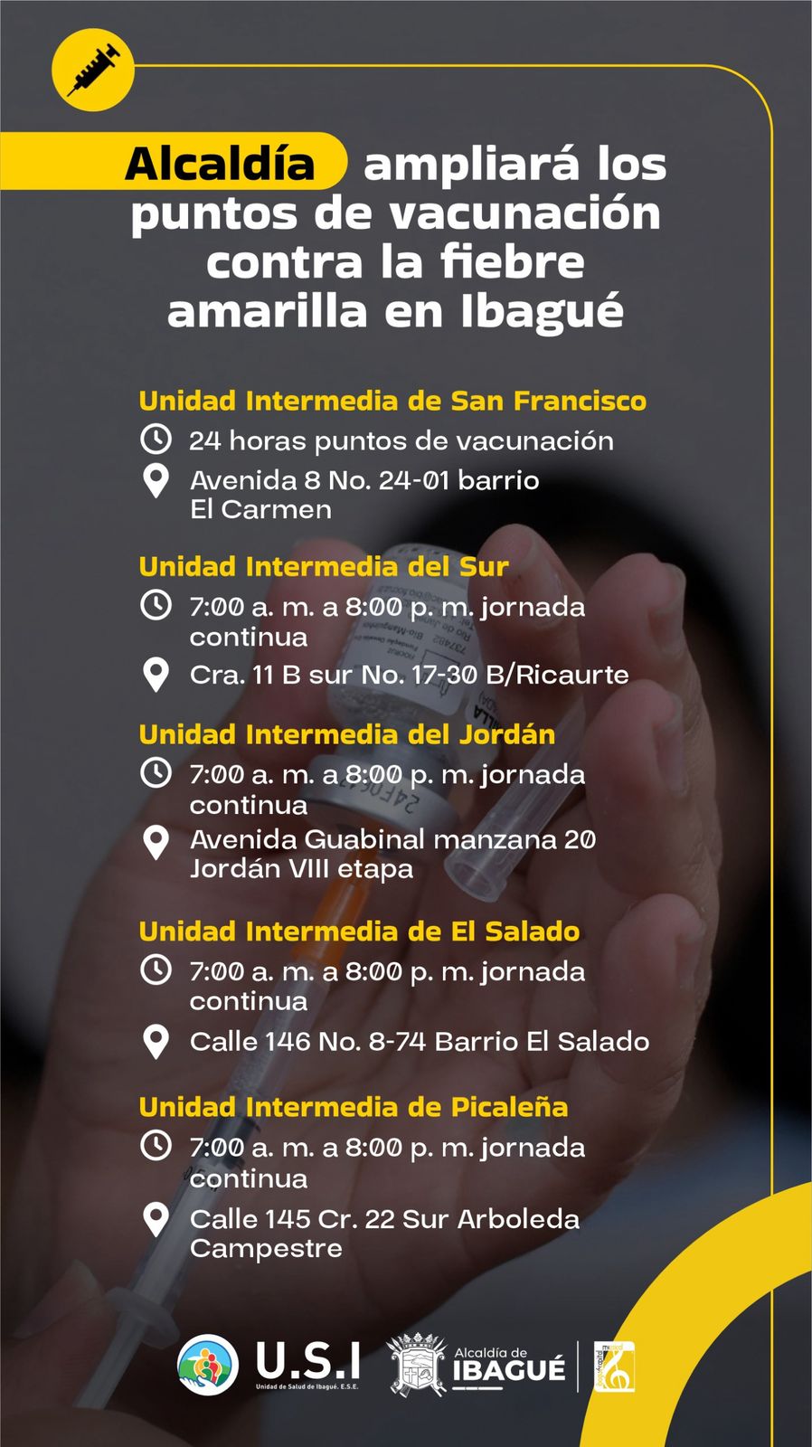 Alcaldía y USI extienden horarios de atención para vacunación en Ibagué 6