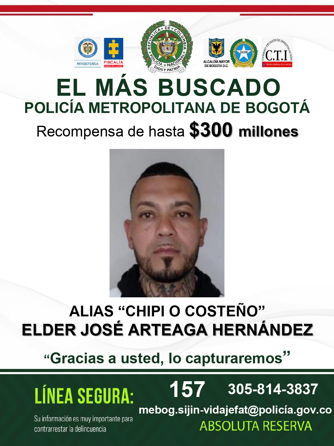 $300 millones de pesos de recompensa por alias 'El Costeño', implicado en atentado a Miguel Uribe 4