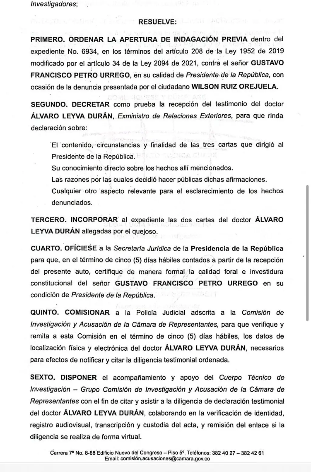 Abren indagación preliminar a Presidente por todo lo que cuenta Álvaro Leyva en sus cartas 3