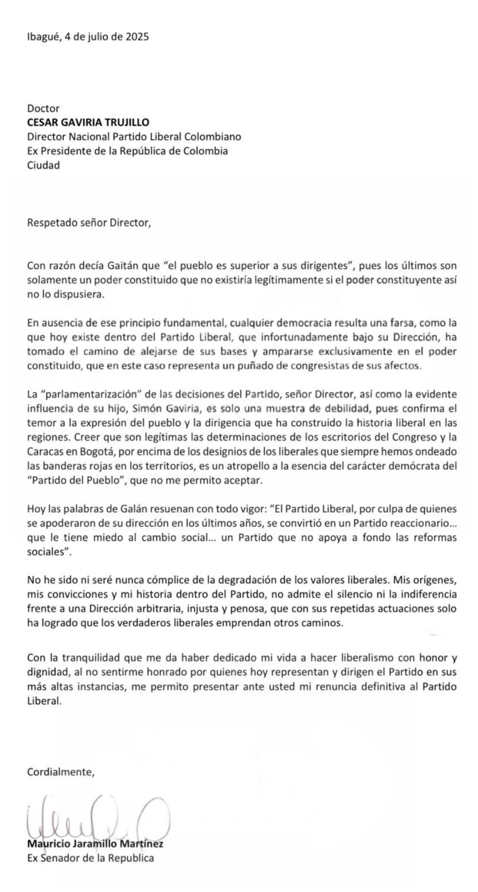 “Un baldado de agua fría”: Diputado Reyes sobre renuncia de Mauricio Jaramillo al Partido Liberal 4
