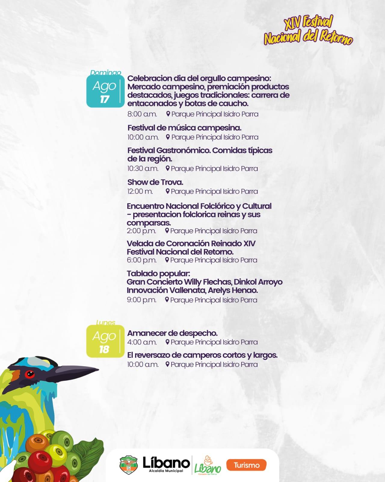 Líbano da a conocer la programación oficial del XIV Festival Nacional del Retorno 7