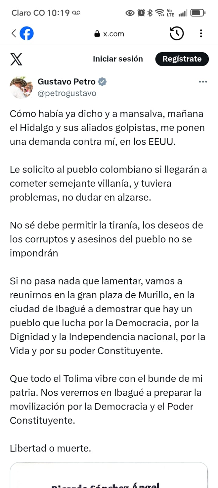 Petro convoca en Ibagué al Parque Murillo con el lema “Libertad o muerte” 4
