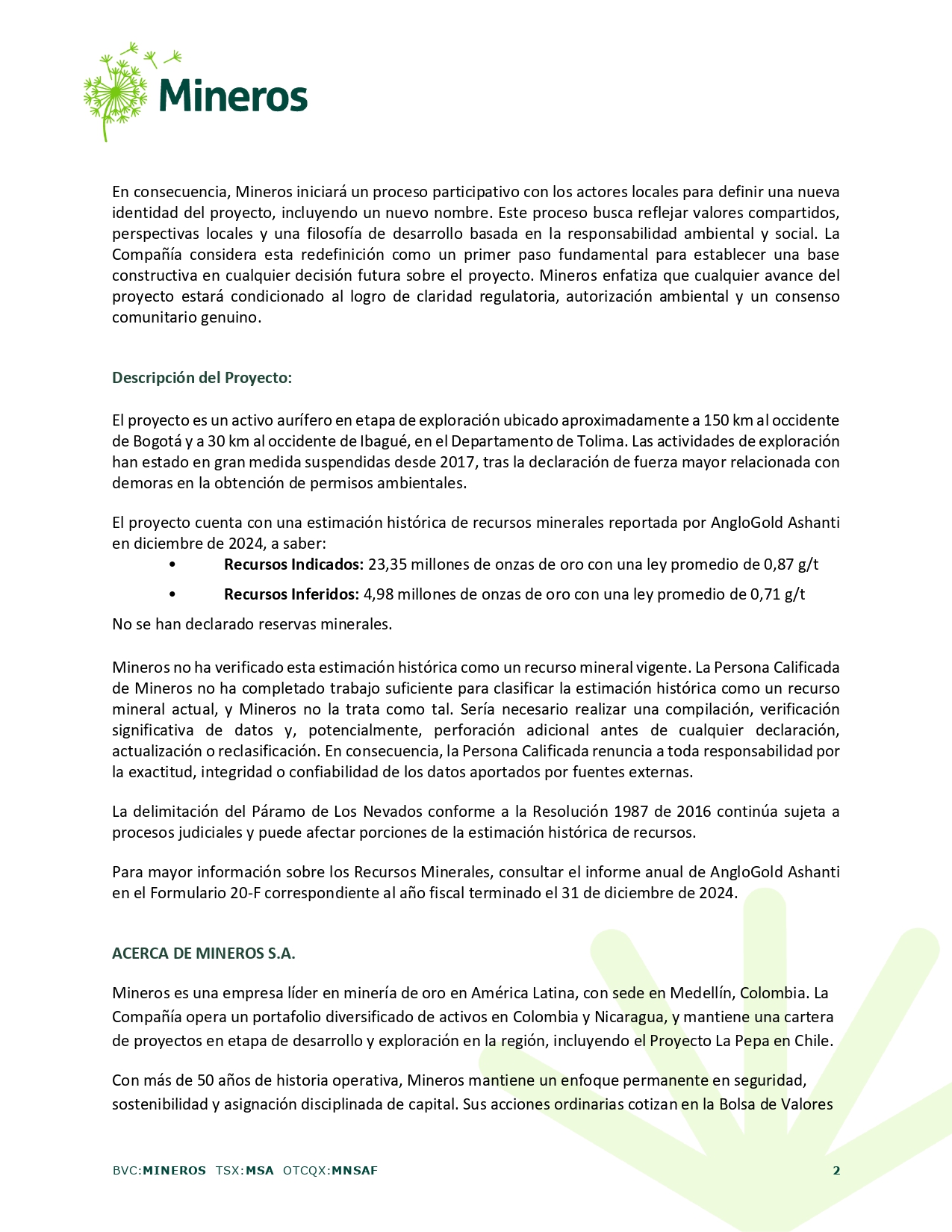 La Colosa vuelve al centro del debate: Mineros S.A. compra el proyecto por USD 70 millones y revive tensión minera en Cajamarca 3