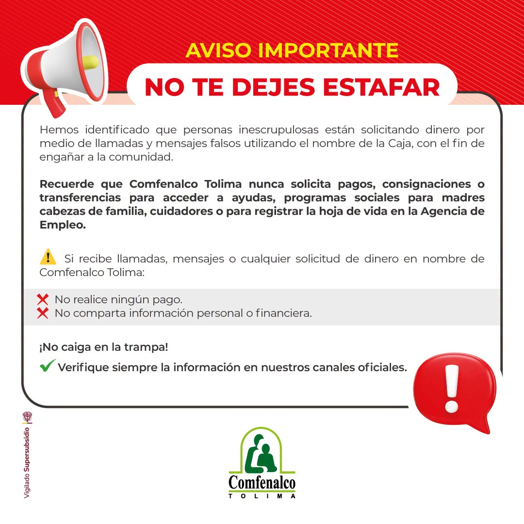 Comfenalco Tolima alerta sobre intentos de estafa usando su nombre 4