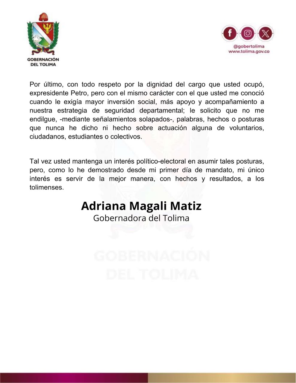 Gobernadora del Tolima denuncia amenazas de muerte de disidencias de las Farc 4