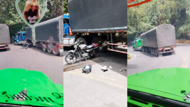 Fuerte accidente entre tractocamión y motocicleta en la vía Cajamarca–Ibagué: una persona resultó herida 2