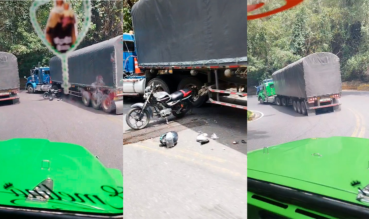 Fuerte accidente entre tractocamión y motocicleta en la vía Cajamarca–Ibagué: una persona resultó herida 1