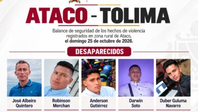 Gobernadora del Tolima responsabiliza a las disidencias por la vida de 5 desaparecidos en Ataco 2