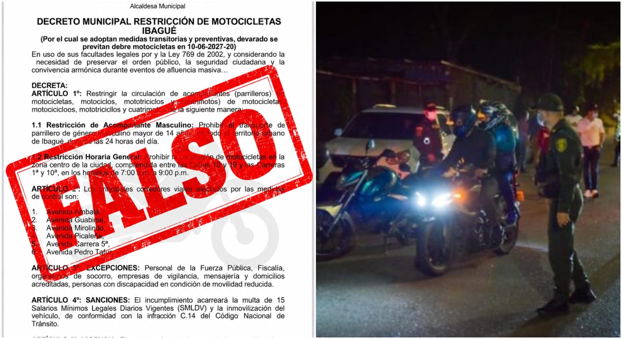 ¡Ojo! Es falso el decreto que anuncia restricciones a motos y parrillero hombre en Ibagué 3