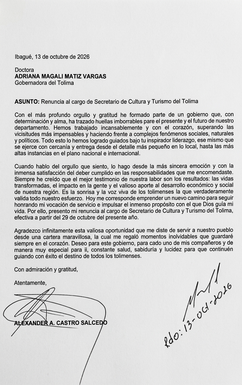 Renunció Alexander Castro: deja la Gobernación y crece la pregunta política, ¿va por la Alcaldía de Ibagué? 4